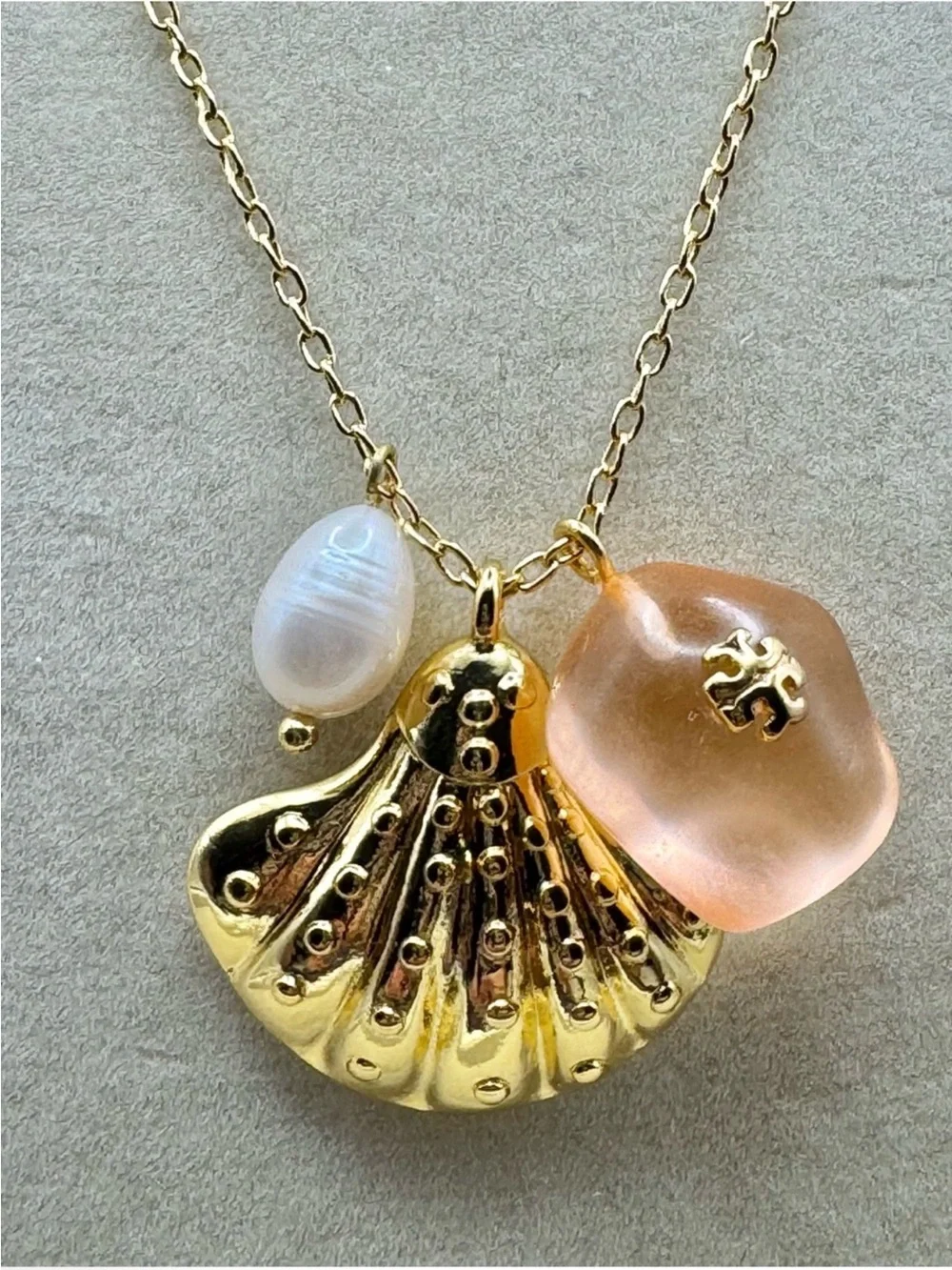 TORY BURCH • Sea Of Dreams Yellow Shell Pearl Stone Pendant Necklace NEW $148
